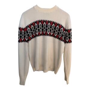 Vintage Pure Orlon Campus Nordic Pattern Sweater White Red Black